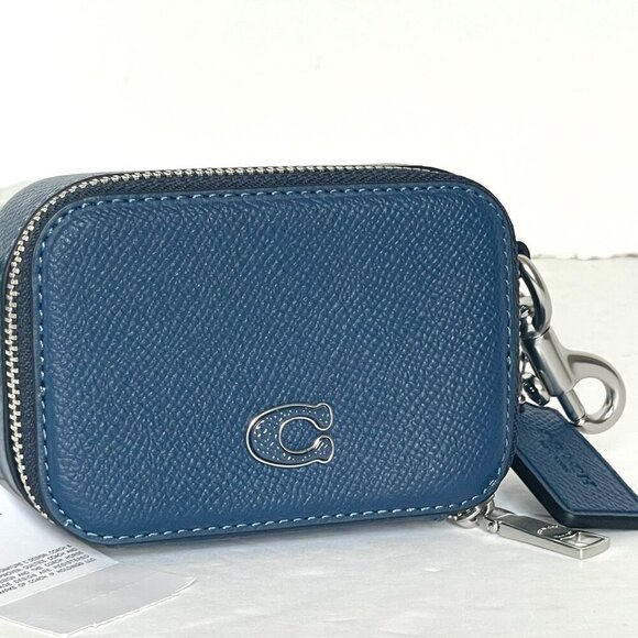 Coach Mini Crossbody Pouch Blue Crossgrain Leather CP271 Cards Earbuds Case - Picture 3 of 11